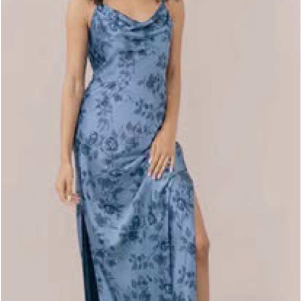 Revelry Nadia Satin Dress Indie Blue Bouquet Size 12